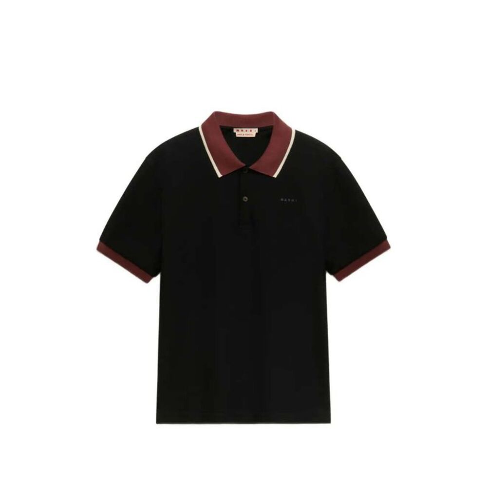 Marni Men Black Piqué Polo Shirt With Contrasting Trim